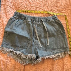 Denim Drawstring High-Waisted Cut-Off Shorts, Size M